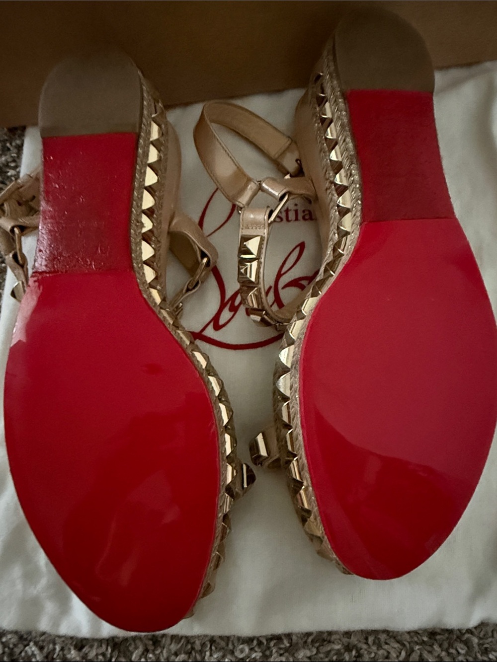 Christian Louboutin Nude Patent Leather Studded Espadrille Sandals 38 - Picture 8 of 10